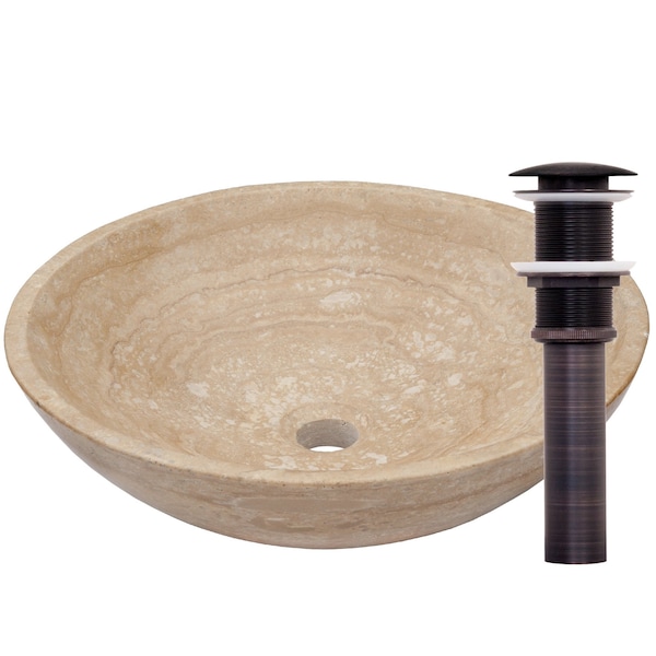 Novatto Beige Travertine Vessel Sink and Oil Rubbed Bronze Umbrella Drain NOSV-BTORB - main